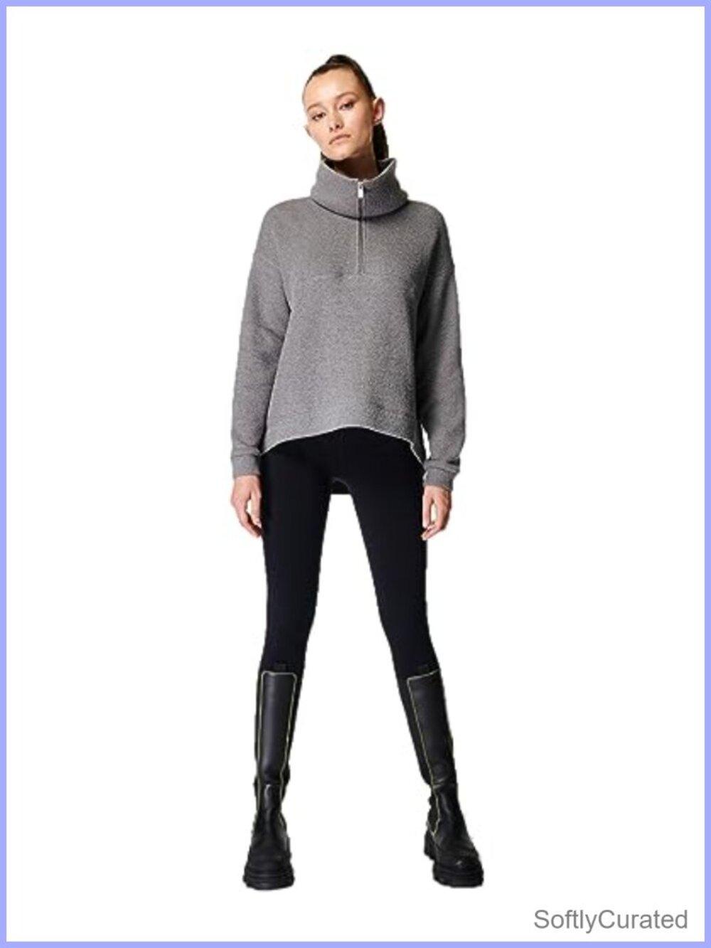 Restful Boucle Half Zip Sweatshirt Boxy Fit Wide Collar